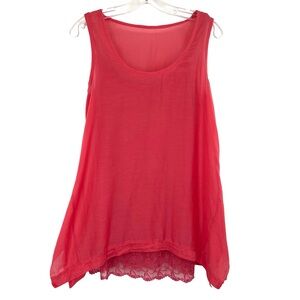 Soft Surroundings Pink Cotton Silk Lace Cami Tank Tunic Top